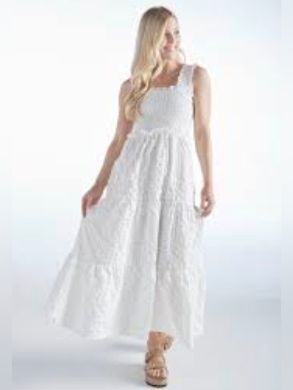 Simply Southern NWT Bianca Tiered Textured Maxi Dress in White Medium